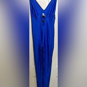 Royal Blue Glamour Spandex Jumpsuit Onsie Size Large NWT